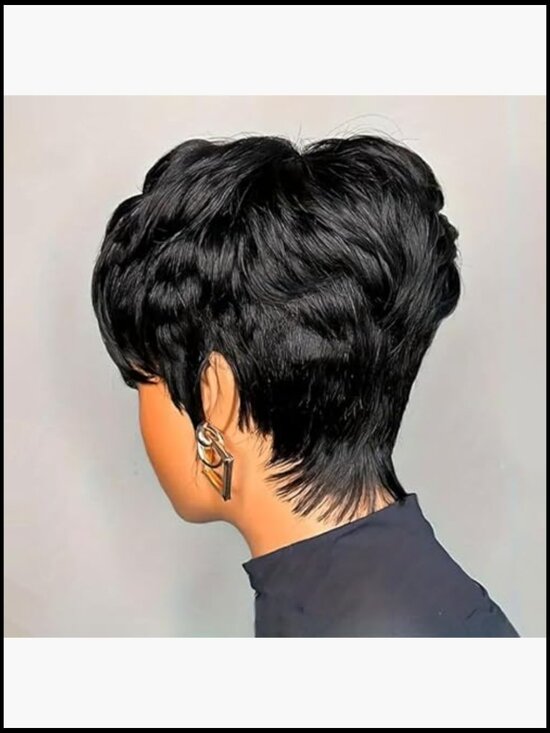 Pixie Cut Human Hair Wig Short Layered Glueless Full Machine Made Natural Black main image 6